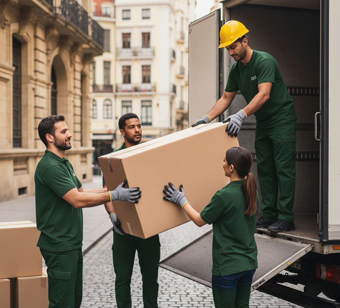 subiendo cajas a camión madrid