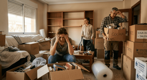 persona vaciando casa estresada