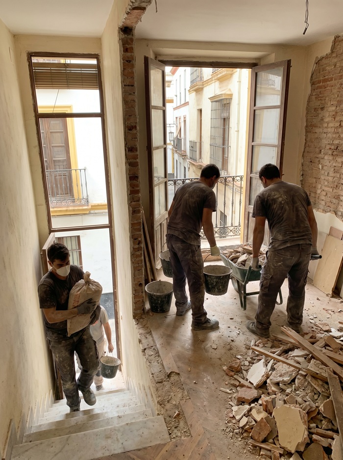 personas quitando los escombros de una casa en madrid